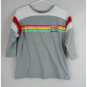 2018 Viacom MTV 3/4 Sleeve Gray Shirt With Rainbow Stripe Size XL